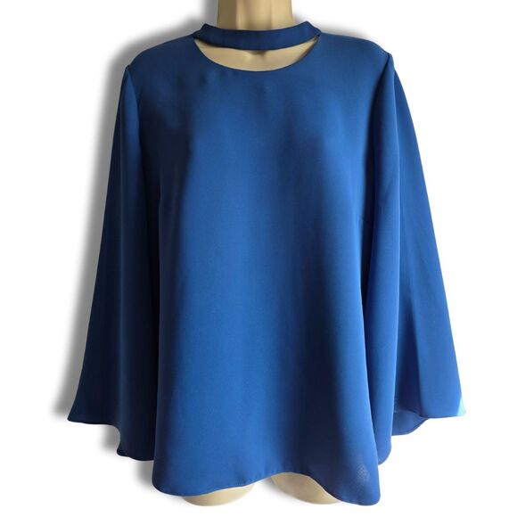 CHICO'S Royal Blue Choker Bell Sleeve Top M - Picture 1 of 11